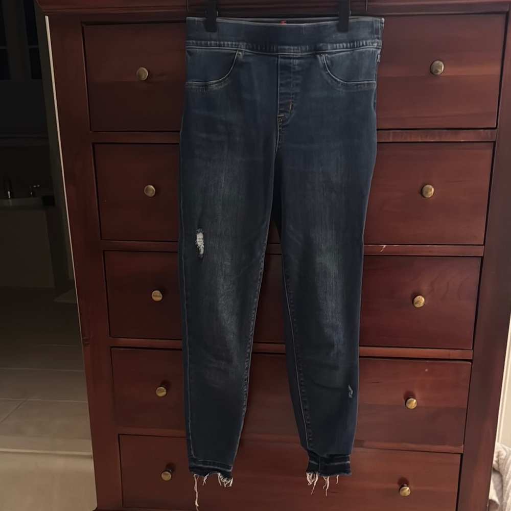 SPANX Blue Skinny Jeans with Faded Indigo Finish